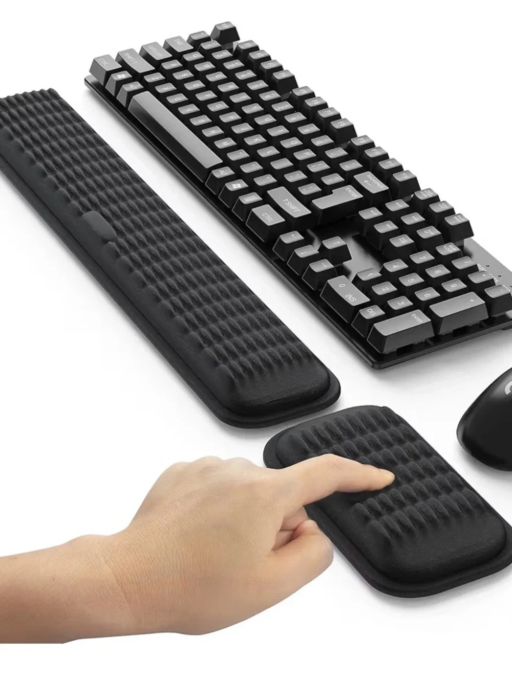 Black Wrist Rest Set for Keyboard & Mouse - Ergonomic Comfort